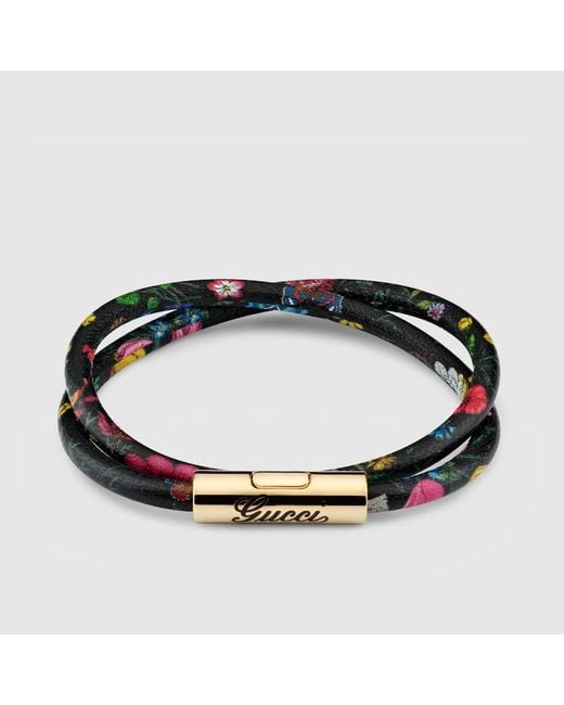 Gucci Black Leather Double Bracelet With Script