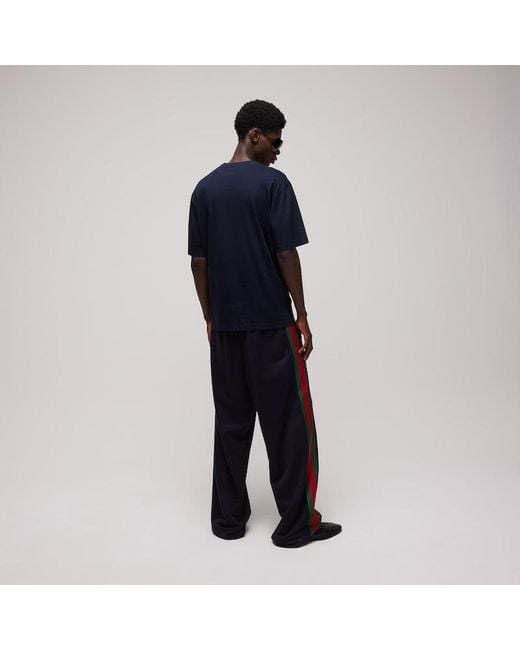 Gucci Blue Cotton Silk Jersey T-Shirt With Embroidery for men