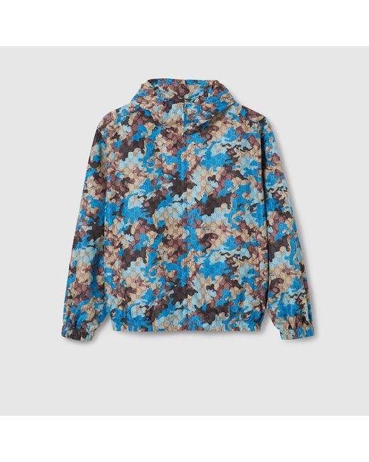Gucci Printed Technical Poplin Zip Jacket in Blue for Men | Lyst