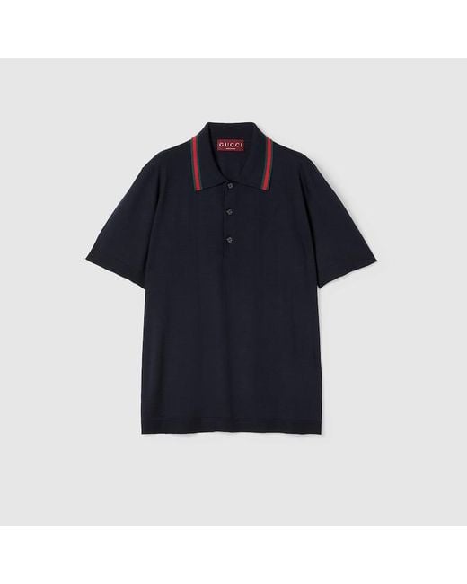 Polo En Maille De Laine Avec Bande Web, Taille Gucci pour homme en coloris Blue