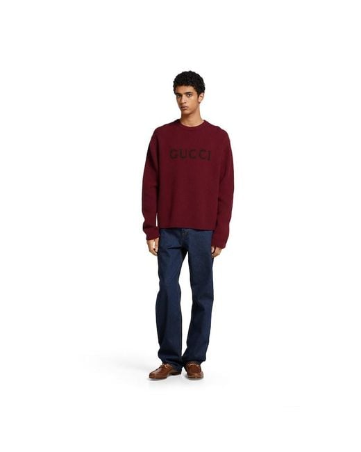Gucci Red Wool Cashmere Rib Knit Sweater for men