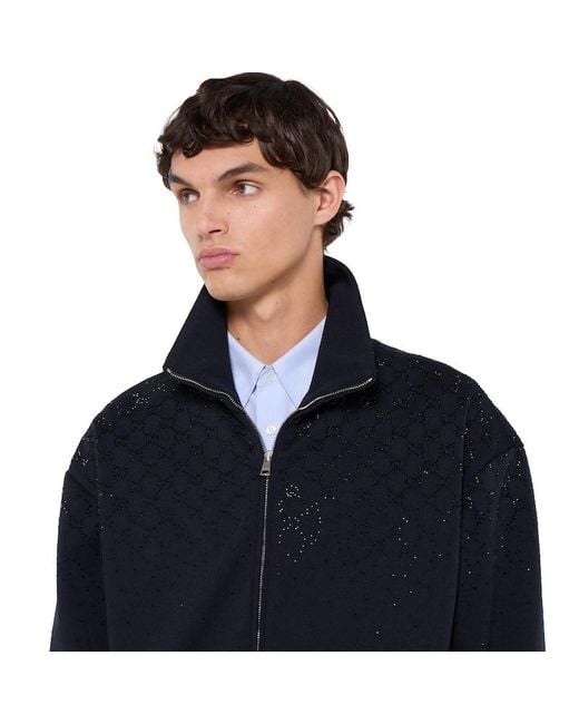 Gucci Blue Technical Jersey Zip Jacket With Crystals for men