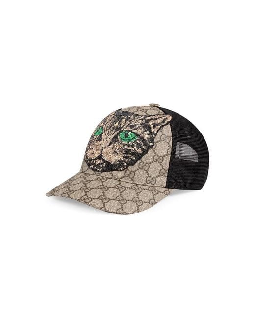 Gucci Black Gg Supreme Mystic Cat Baseball Hat for men