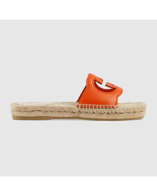Gucci Orange Interlocking G Cut Out Slide Sandals