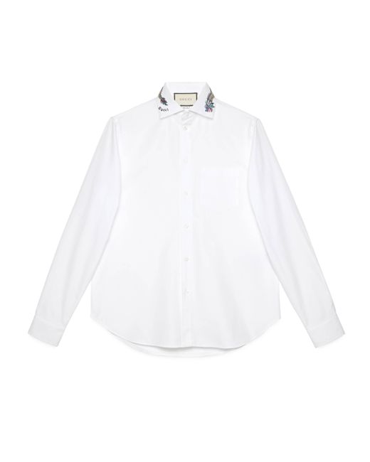 Gucci White Cotton Shirt With Embroidered Collar for men