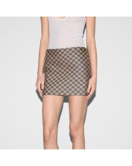 Gucci Natural GG Linen Blend Canvas Skirt