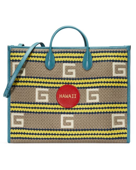 Gucci Natural Hawaii Striped Tote Bag