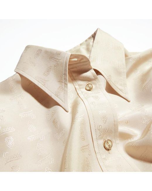 Gucci Natural Crest Silk Habotai Jacquard Shirt, Size 42 It, Ready-To-Wear