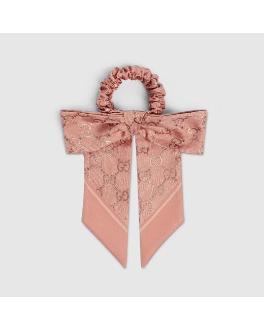Gucci Pink Laminated Gg Silk Jacquard Scrunchie, Silk