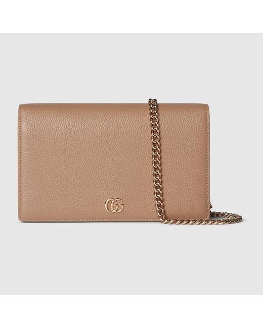 Gucci Natural Gg Marmont Wallet On Chain, Leather
