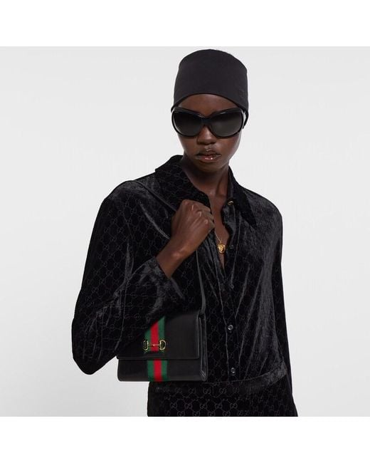 Gucci Black Horsebit Web Wallet With Strap