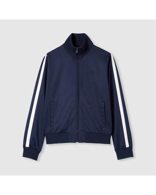 Gucci Blue Jacke Aus Technischem Jersey Mit Stickerei Und Rv, Grösse
