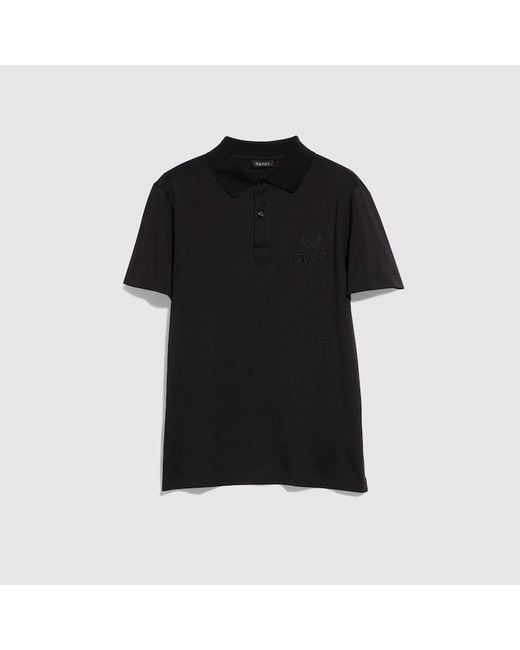 Gucci Black Cotton Jersey Polo Shirt With Embroidery for men