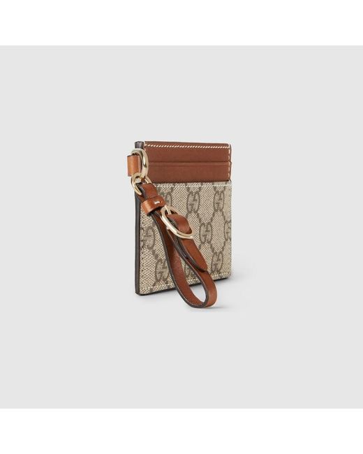 Gucci Brown Gg Emblem Card Case With Strap