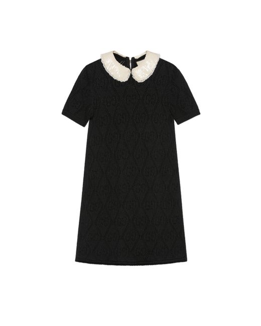 Gucci Black Wool Dress With Embroidered Collar