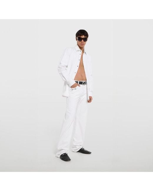 Gucci White Cotton Denim Pants With Horsebit Detail for men