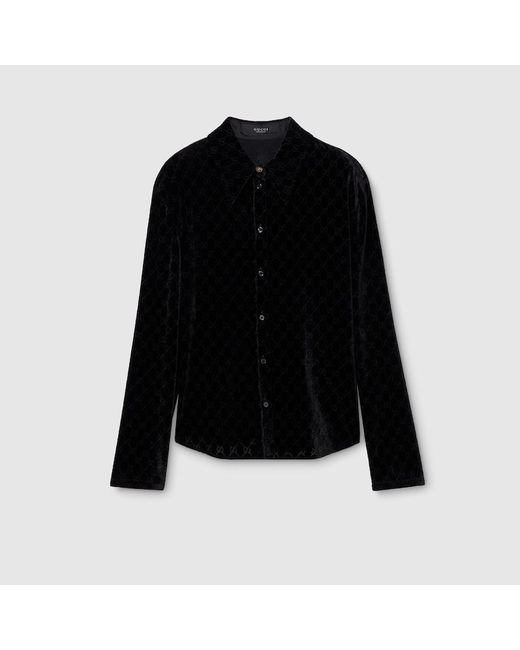 Gucci Black Gg Stretch Devoré Velvet Shirt