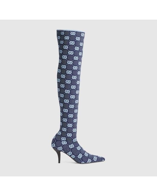 Gucci Blue GG Knit Demi Boots