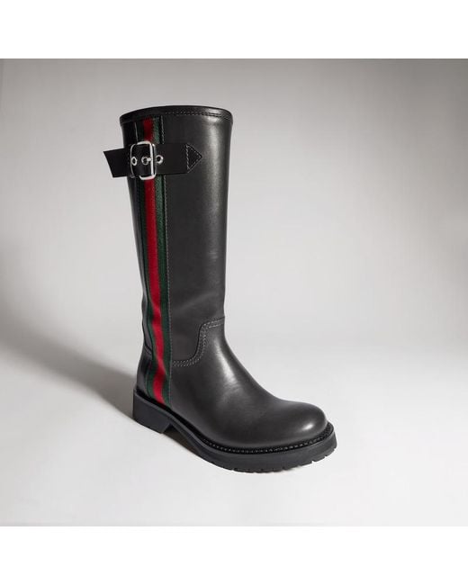 Gucci Black Biker Boot With Web, Uk