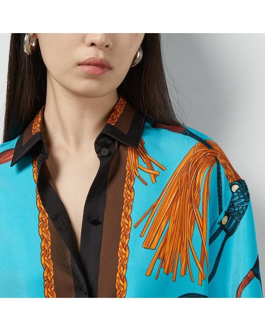 Camisa de Sarga de Seda con Motivo Ecuestre Gucci de color Blue
