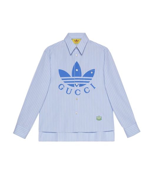 Gucci Adidas X Striped Cotton Shirt in Blue for Men | Lyst