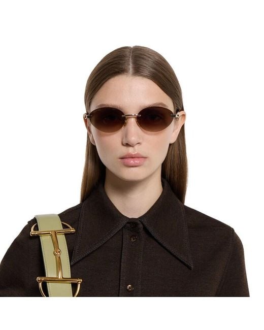 Gucci Brown Frameless Oval Sunglasses