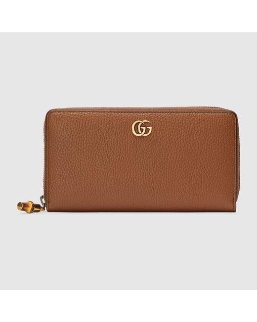 Gucci Brown Zip Around Wallet With Bamboo