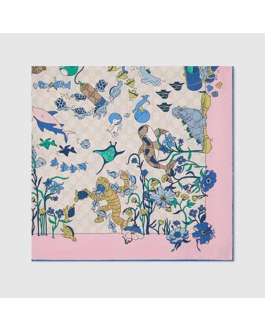 Gucci Red Printed Silk Carré