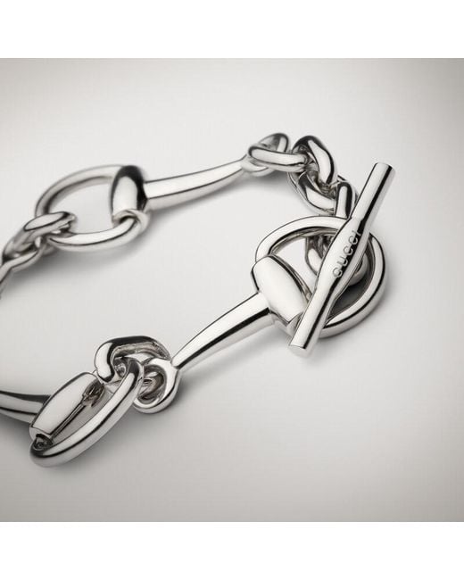Gucci Metallic Horsebit Chain Bracelet, Size S, Palladium-Toned Metal
