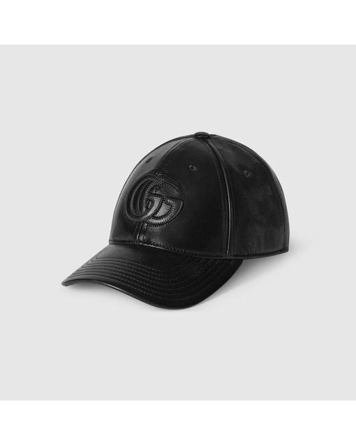 Gucci Black Leather Baseball Hat With Double G for men