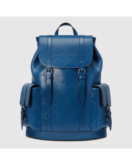 Gucci Blue GG Embossed Backpack for men
