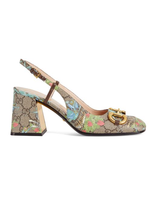 Gucci Tiger Mid-heel Slingback in Natural | Lyst
