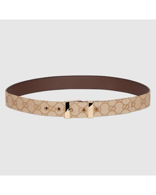 Gucci Brown Belt With Squared Buckle, Size 95, Gg Canvas