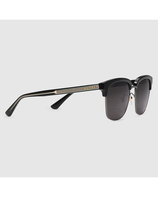 Gucci Black Rectangular-frame Metal Sunglasses for men