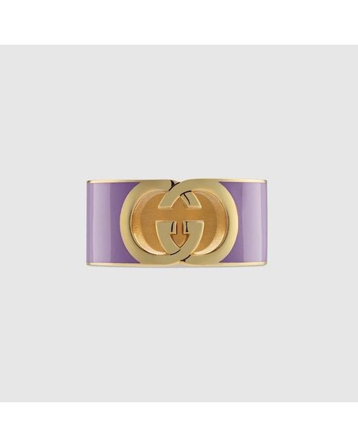 Gucci 〔グッチ インターロッキング〕エナメル リング, ゴールドトーン メタル Metallic