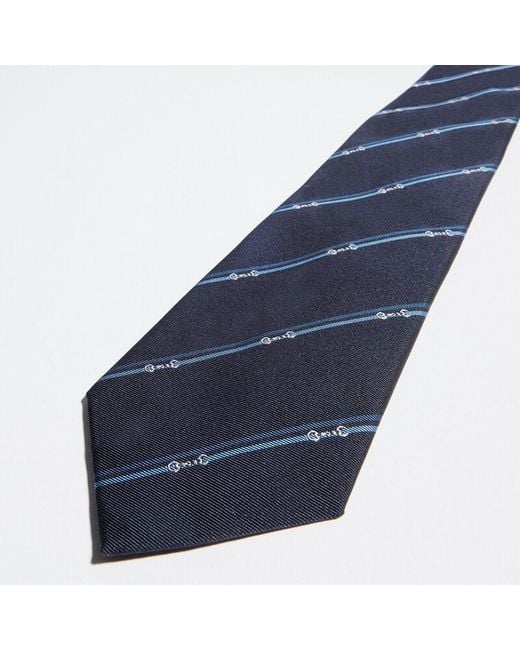 Gucci Blue Diagonal Horsebit Silk Jacquard Tie for men