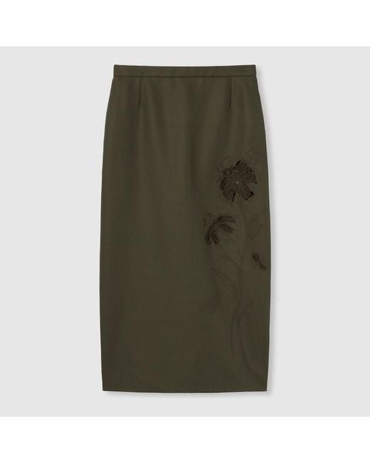 Gucci Green Wool Mohair Skirt With Embroidery