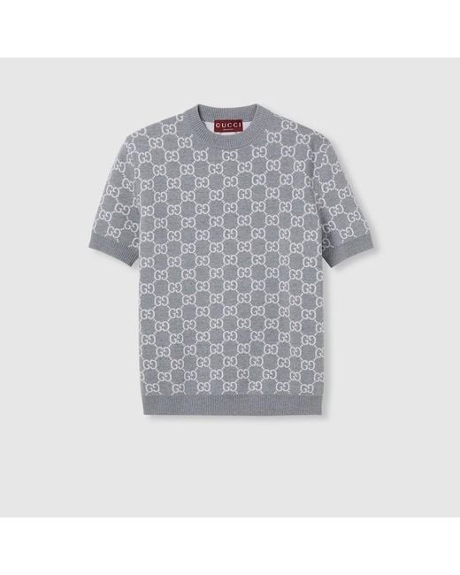 Gucci Gray Reversible Gg Fine Wool Jacquard Top