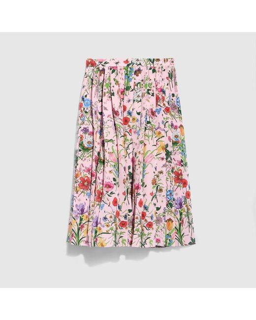 Gucci Red Printed Silk Pleated Skirt, Size 44 It, Ready-To-Wear