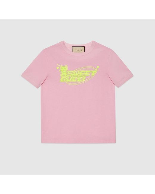 Camiseta de Punto de Algodón Gucci de color Pink