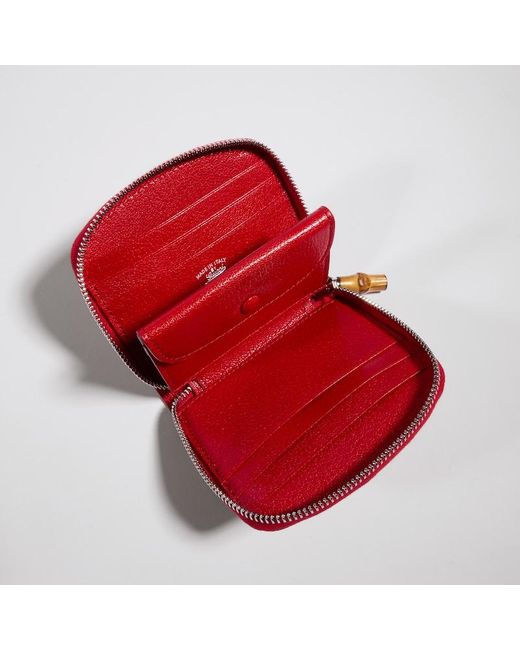 Gucci Red Small Wallet With Bamboo