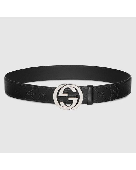 Ceinture en cuir Signature Gucci pour homme en coloris Black