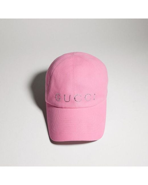 Gucci Pink Canvas Baseball Hat With Print