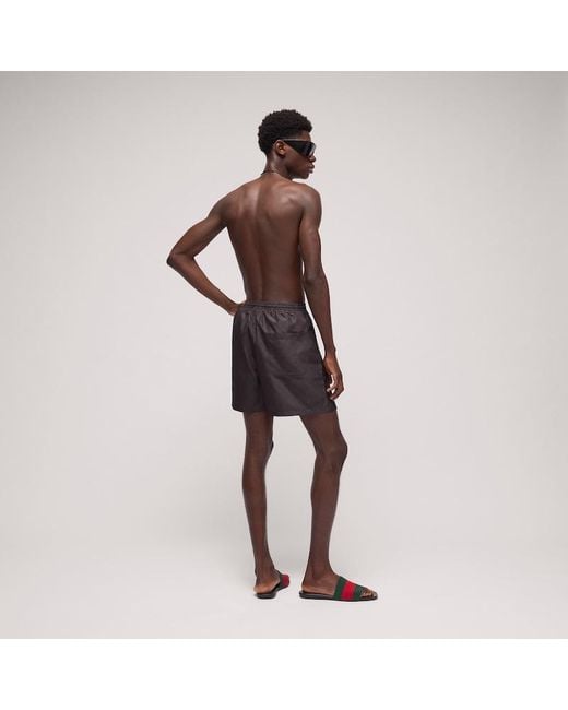 Gucci Brown Printed Polyester Poplin Swim Shorts for men