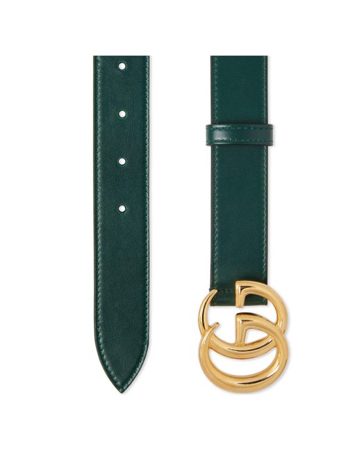 Gucci GG Marmont Leather Belt With Shiny Buckle in Green for Men - Lyst