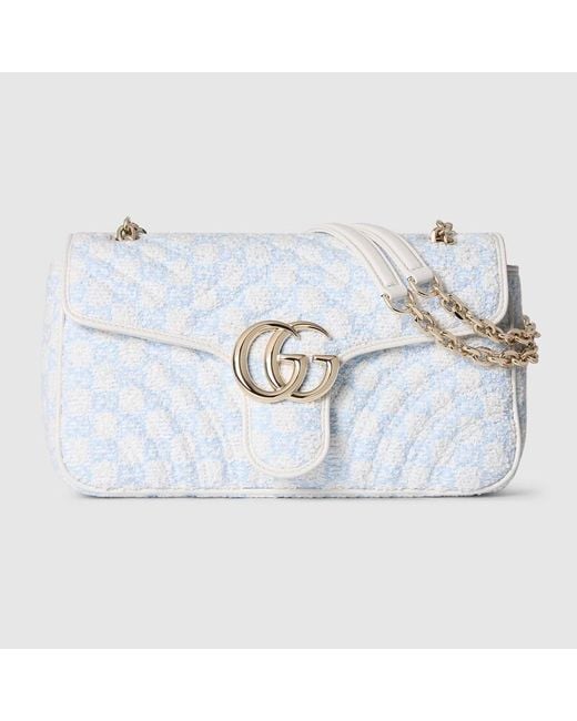 Gucci Blue Gg Marmont Medium Shoulder Bag, Fabric