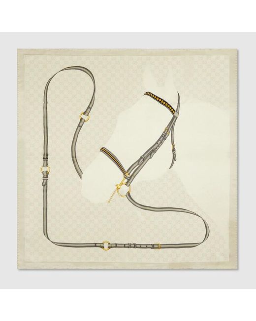 Gucci Natural Printed Gg Silk Jacquard Carré, Silk