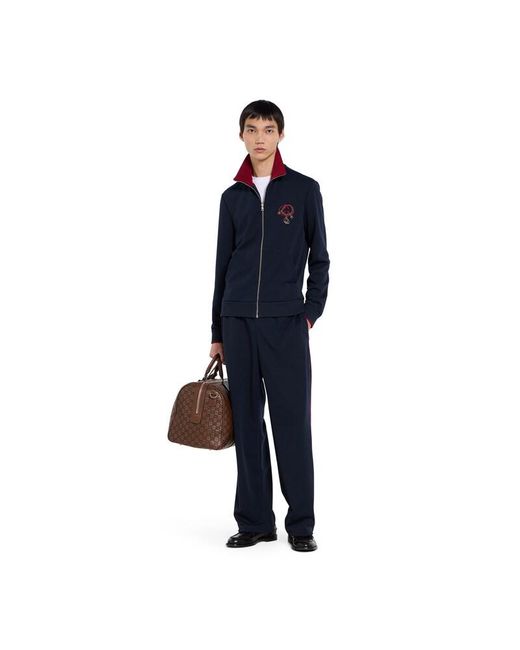 Gucci Blue Technical Jersey Zip Jacket With Embroidery for men