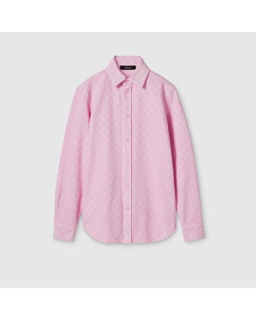 Gucci Pink Dyed Gg Cotton Denim Jacquard Shirt for men
