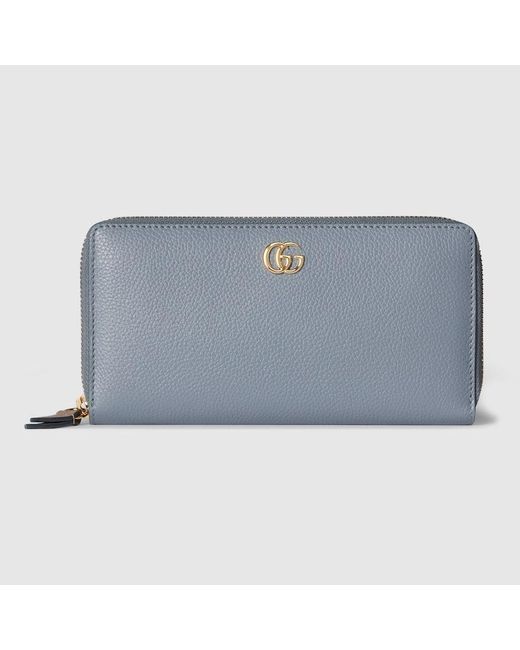 Gucci Blue Zweifarbige Gg Marmont Brieftasche Mit Rundum-Rv